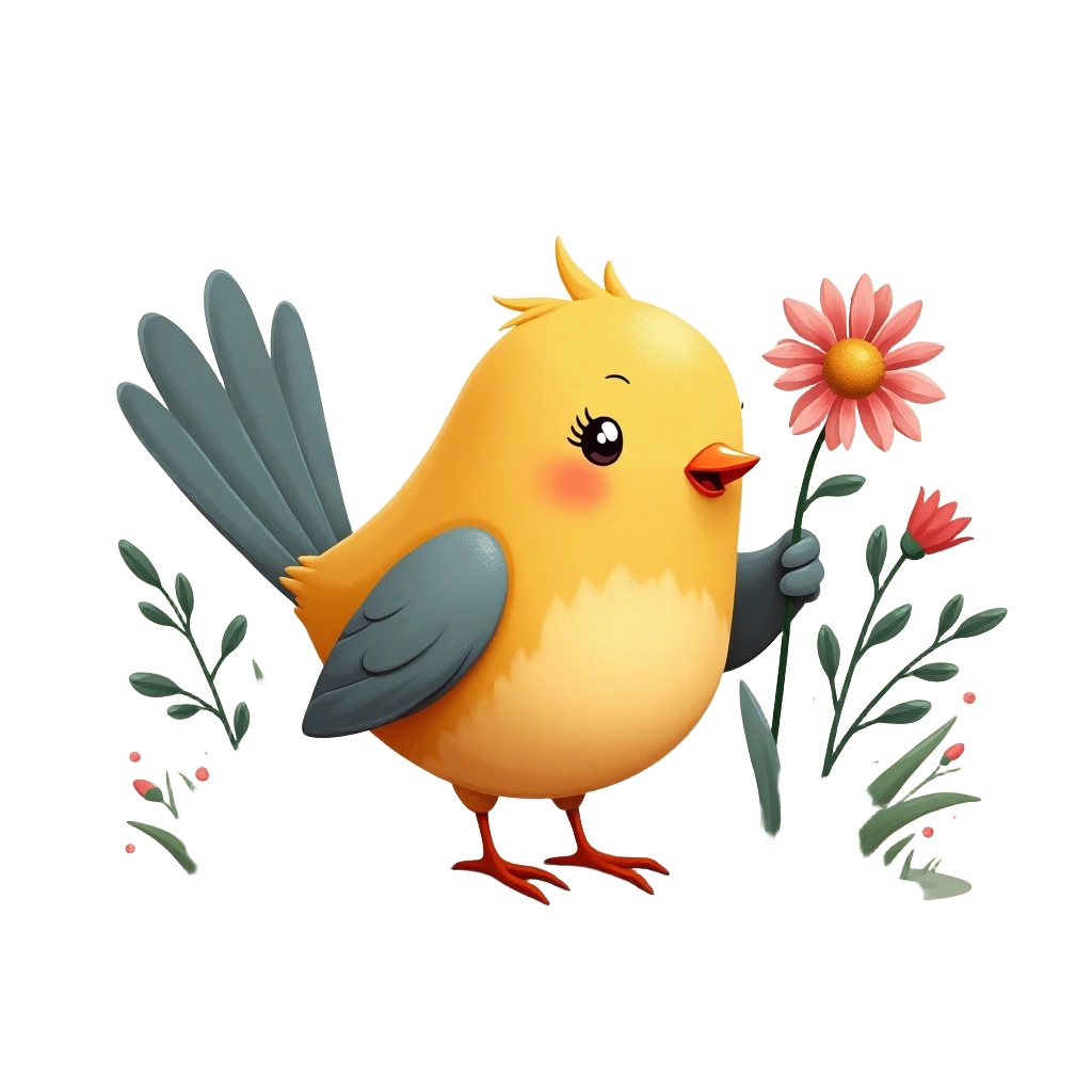 Chirpy Bird with Flower